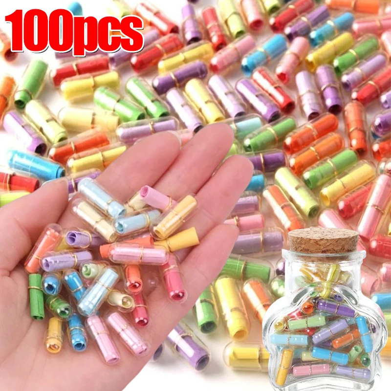 Message Capsule 100Pcs Mini Message Capsules Blank Notes Pill With Roll Paper Wish Bottle Transparent Capsules Wedding Party Valentine's Gift