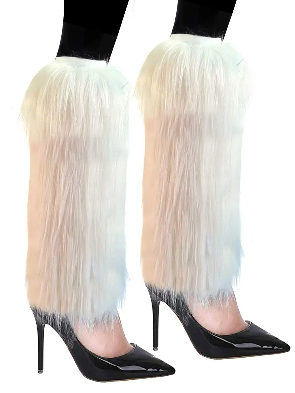 

45cm Fuzzy Faux Fur Leg Warmers Fur Heels Long Boots Cuff Cover Has Elasticity One Pair Dionysia Boot Cover Carnival-White