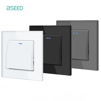 BSEED EU มาตรฐานสวิทช์ไฟผนัง 1/2Gang 1Way สลับสวิทช์แผงกระจก Mechanical Wall สวิทช์ปิด 10A 250V Blue Backlight 1