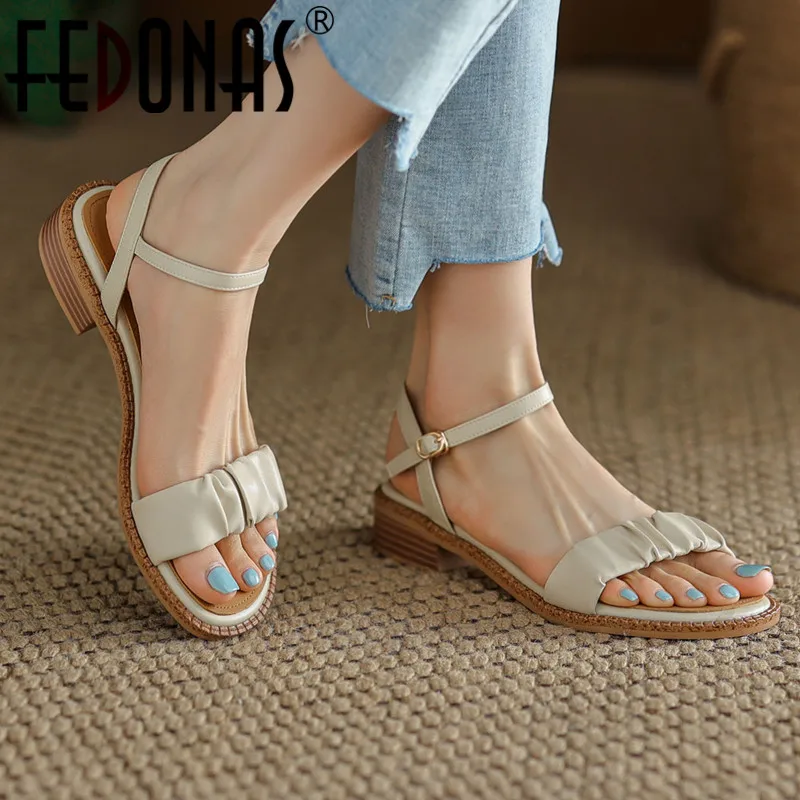 

Женские босоножки с ремешком на щиколотке FEDONAS, Коричневые босоножки из натуральной кожи на низких каблуках, обувь для офиса на лето 2019