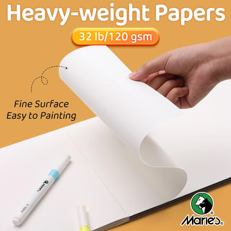 Marie's Acrylic Marker Pad,30 Sheets White and Black 32 lb/120 gsm Drawing Papers,Bleedproof Sketchbook for Alcohol Markers 3