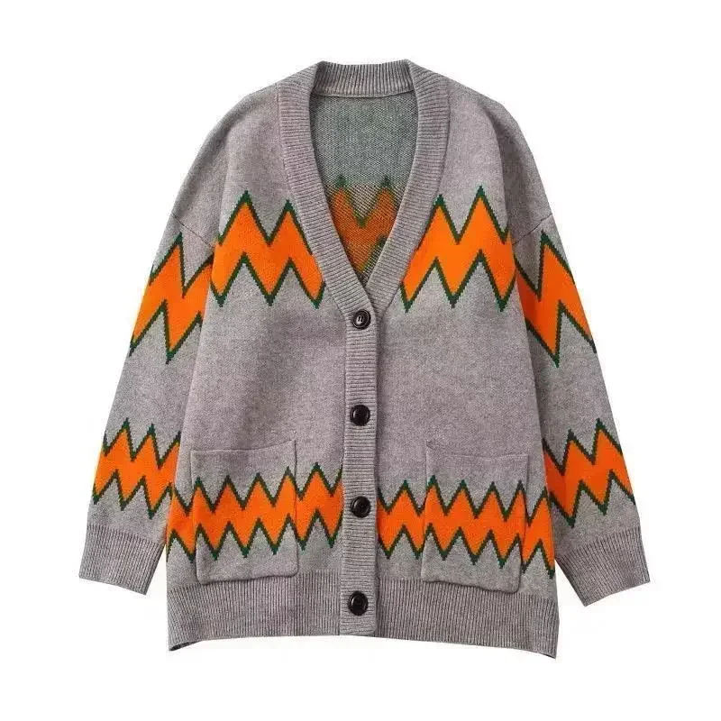 thumbnail image 1 of Ropa de hombre Abrigo Chaqueta de punto a rayas Suéter de punto para hombre Cuello en V negro Jersey de gran tamaño Manga larga 100% coreano Otoño 2024 Divertido, 1 of 5