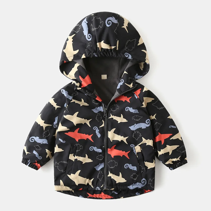 thumbnail image 1 of Ropa impermeable cálida de otoño para niños y niñas, chaqueta con capucha rígida de lana, chaquetas con cremallera estampadas, abrigos cálidos de invierno para niños, prendas de vestir, 1 of 5