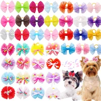 50PCS Pet Hair Accessories Lace Dog Bows With Rubber Bands Handmade Cute Cat Bows Yorkshire Puppy Bowknots Pet Supplies For Dogs 1