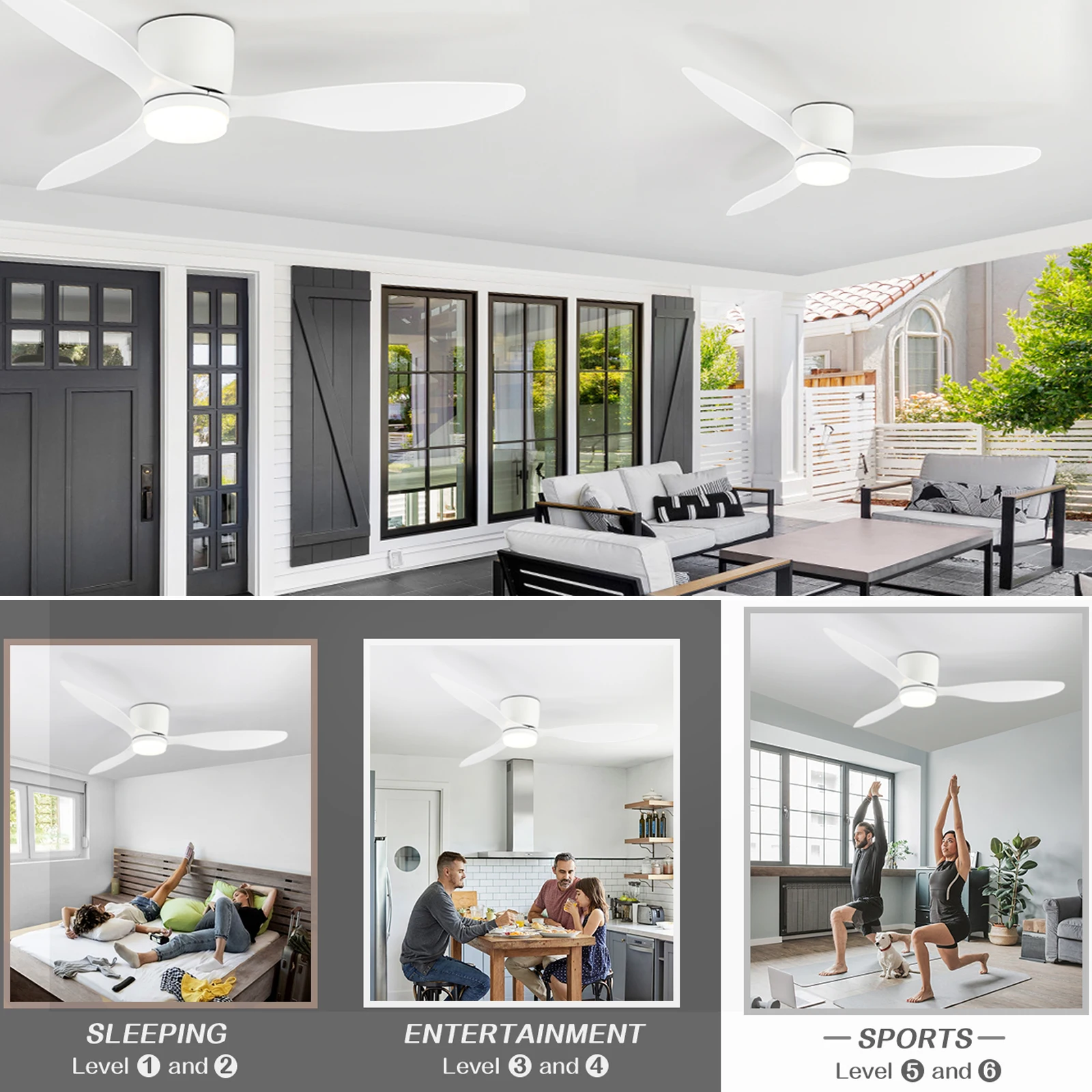 IRALAN Ceiling Fan With Light,42 Inch/52 Inch Low Profile Ceiling Fan with remote control,  For Indoor and Covered Outdoor 3