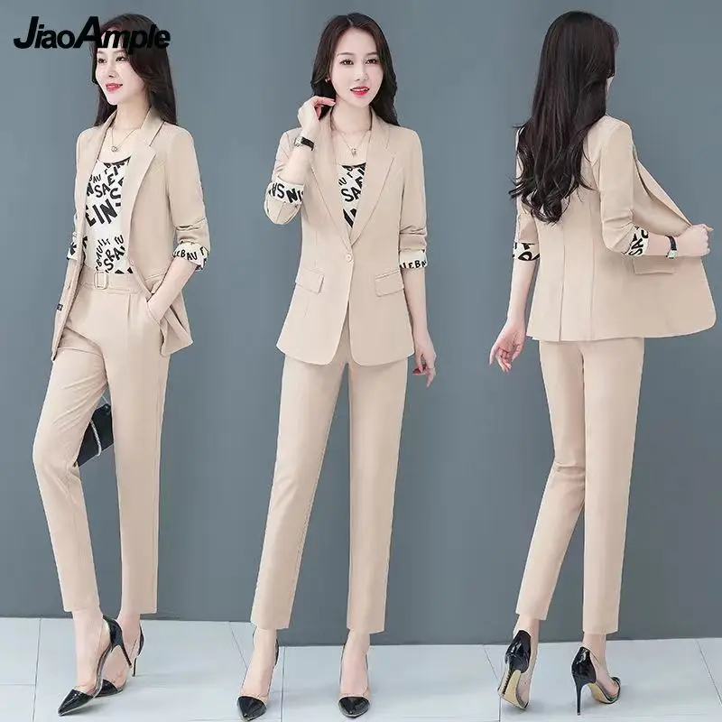 2022 Autumn New Professional Wear Women's Fashion Suit Jacket Vest Pants Three-piece Korean Elegant Casual Blazers Trousers Set