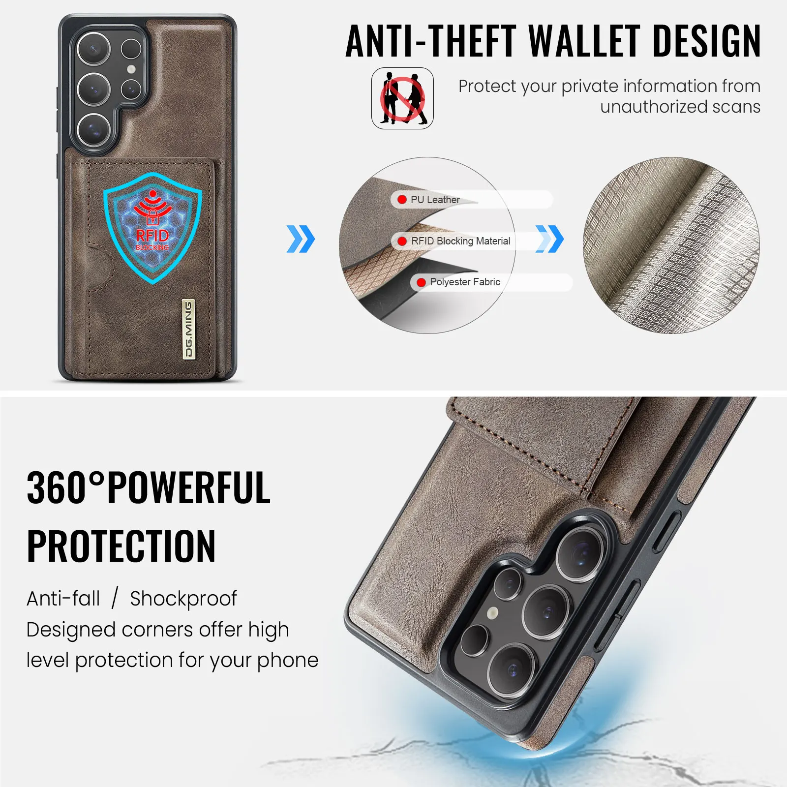 Magnetic Leather Wallet Phone Case with Detachable Flip Card Holder
