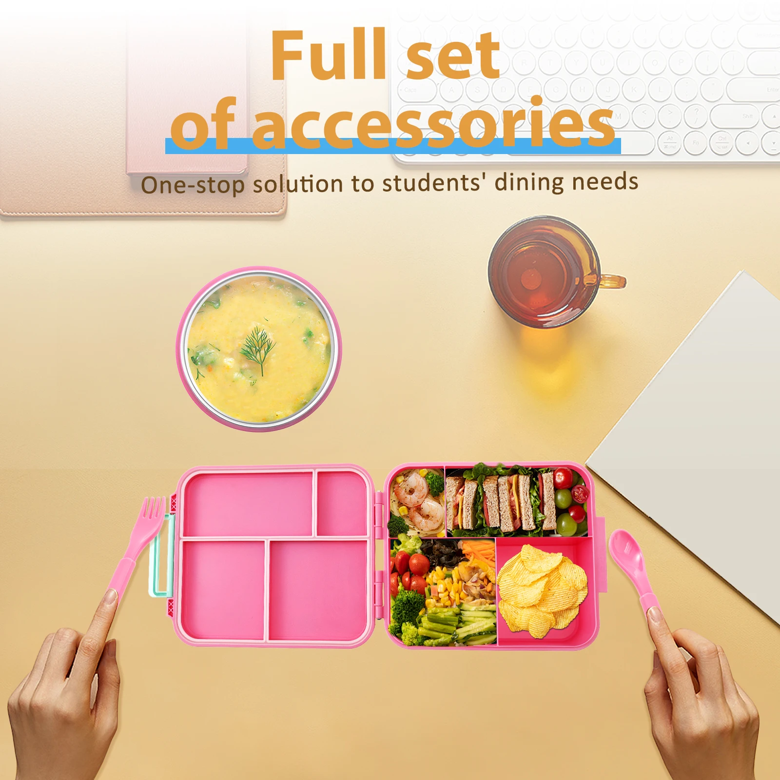 Large 1700ml Portable Sealed Lunch Box with Utensils and Soup Bowl - Ideal for Office, School, and On-the-Go Meals