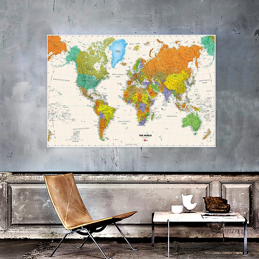 Classic Large World Map 150x225cm Physical Map Unframed Hanging Picture Backdrop Home Decoration School Supplies for Travel