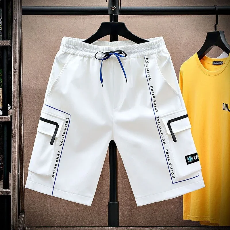 Pantalones cortos cargo para hombre, bermudas, pantalones cortos para hombre con bolsillos, cordón ajustable, pantalones cortos desgastados, cintura elástica elástica cómoda para hombre