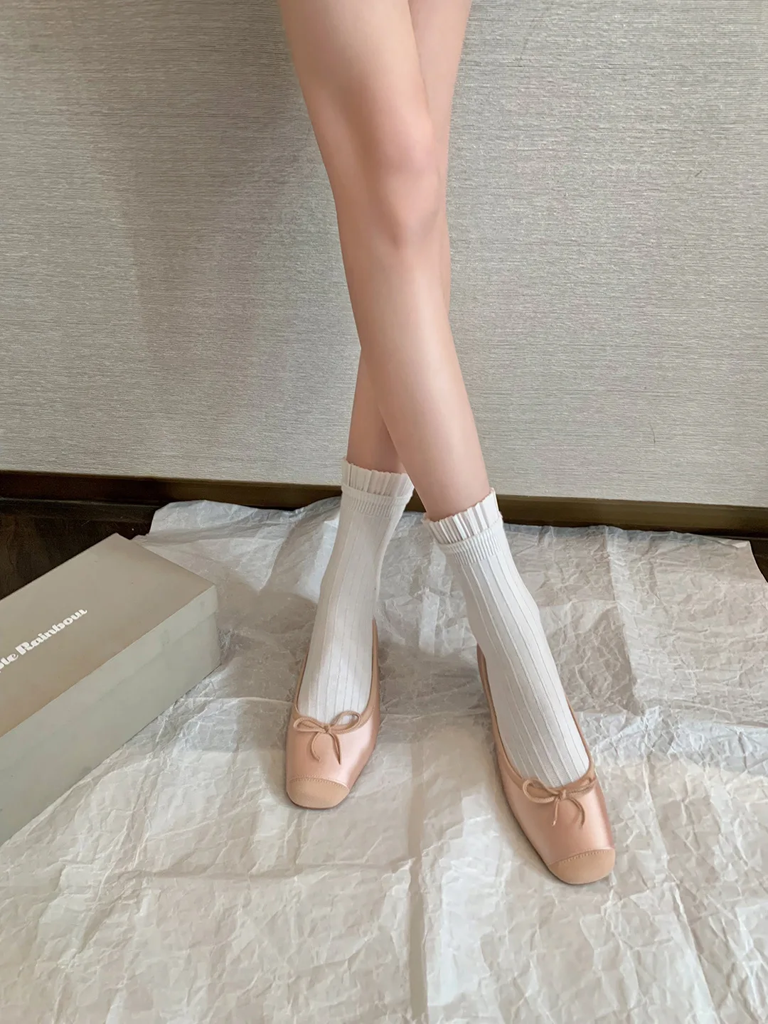 2023 Sweet Bowtie Shoes Woman Silk&Leather Patchwork Ballerinas Ladies Square Pig Nose Toe Mocasines Femmes Silver Flats Ballets 3