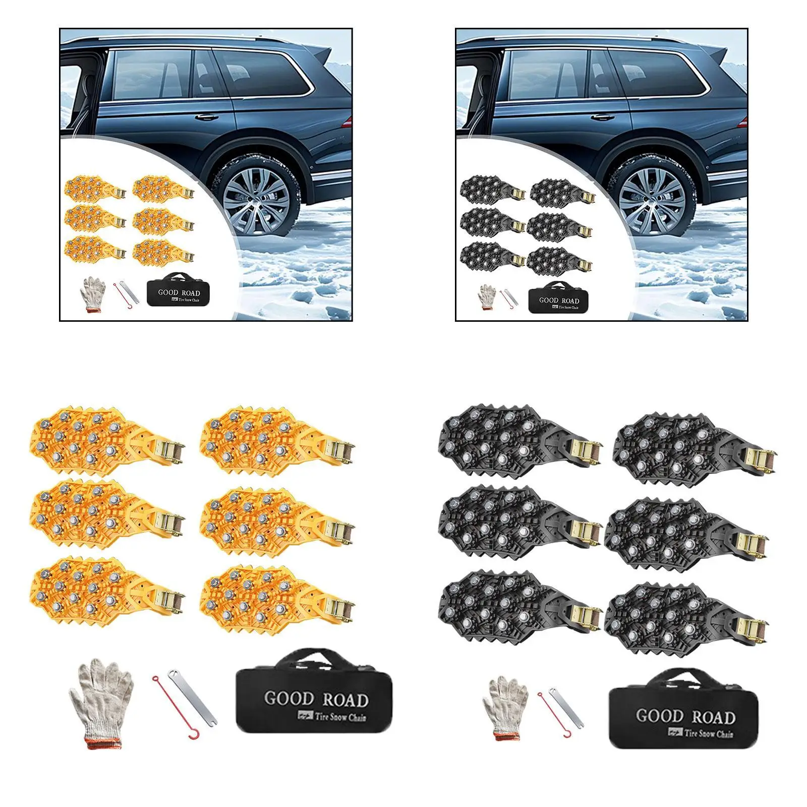 6 Pieces Snow Chains Survival Cycling Accessories for Car Tires Tire Chains