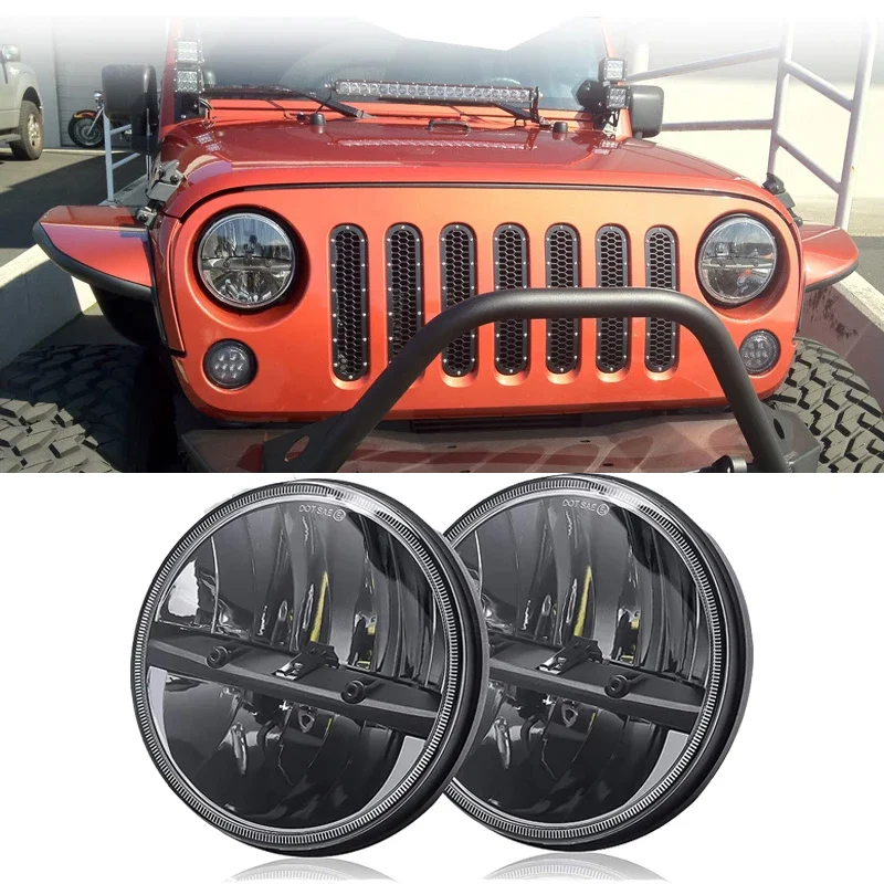 

1PC Running Lights 7 Inch LED Headlight H4 Hi-Lo Beam Waterproof For Lada 4x4 urban Niva Jeep Wrangler TJ JK LJ CJ Off-road Car