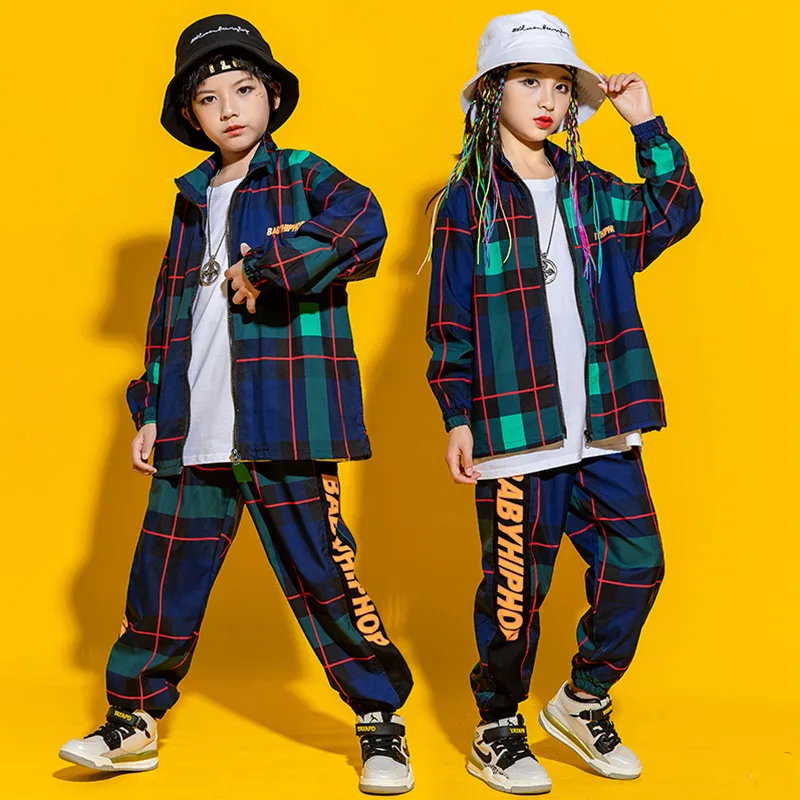 

Teen Boys Spring Autumn Hip Hop Clothing Plaid Jacket Top Casual Pants Children Streetwear Kids Tracksuit 4 6 8 10 12 13 14 16 Y