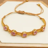 Mosengkw New Pink 3D Heart Miyuki Bracelet Set with Tassel Gold Color Zircon Crystal Bracelet Set for Women 4