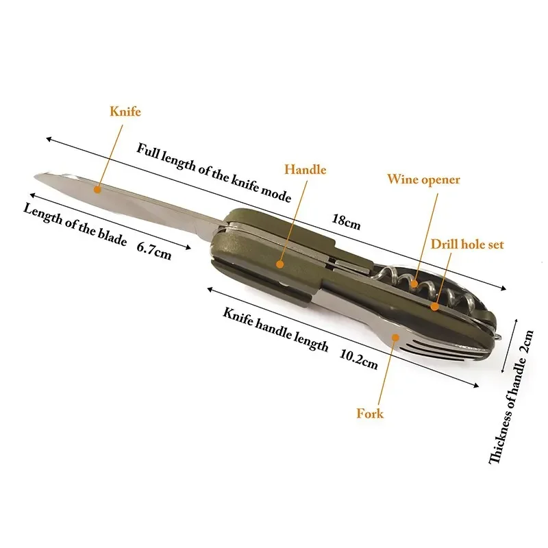 Description Picture 3 of itemCool Camping Equipment Multifunctional Outdoor Tableware Stainless Steel Folding Fork Spoon Knife Set Picnic Camping Tableware