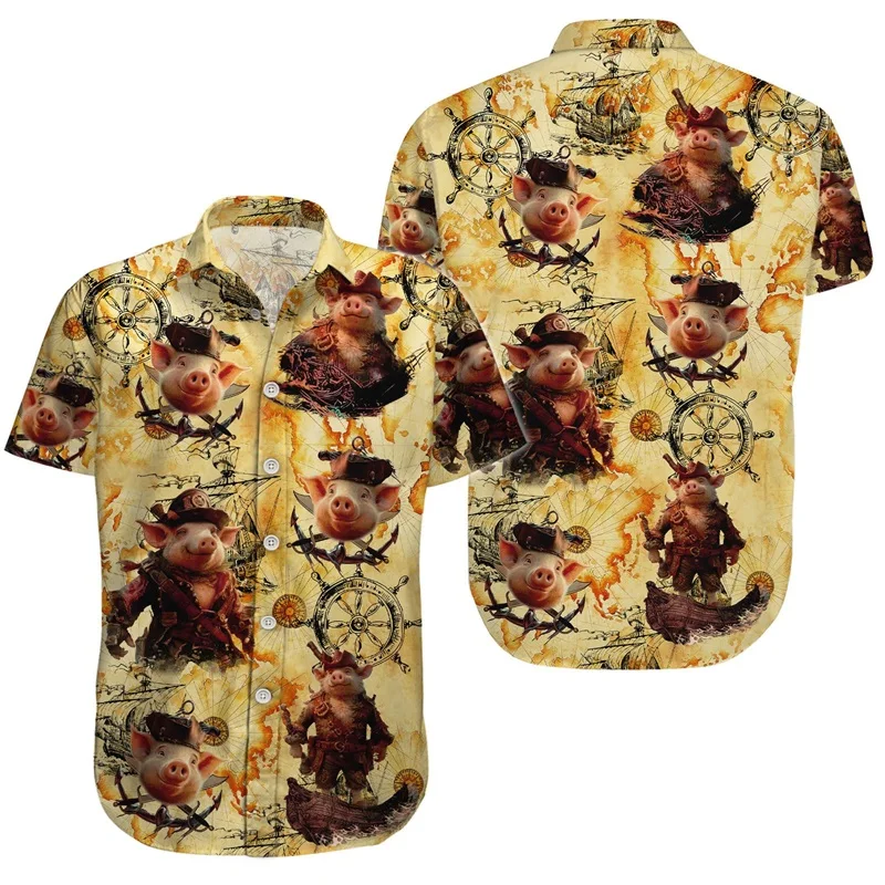 thumbnail image 1 of Camisa de playa con botones para hombre, estampado digital 3D, patrón de pollo, camisa hawaiana para surfear para hombre, camisas casuales de manga corta de talla grande, 1 of 5