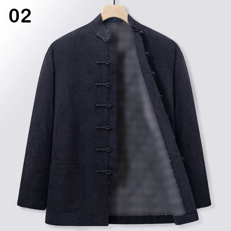 Winter Men Chinese Style Tang Suit Cotton-Padded Jacket Traditional Hanfu Kung Fu Wing Chun Top Plush Thickened Tai Chi Coat