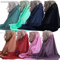 Luxury Women Beaded Chiffon Scarf Muslim Islamic Party Hijab Head Wraps Shawls Arab Headband Turban Stole 72*170cm 1