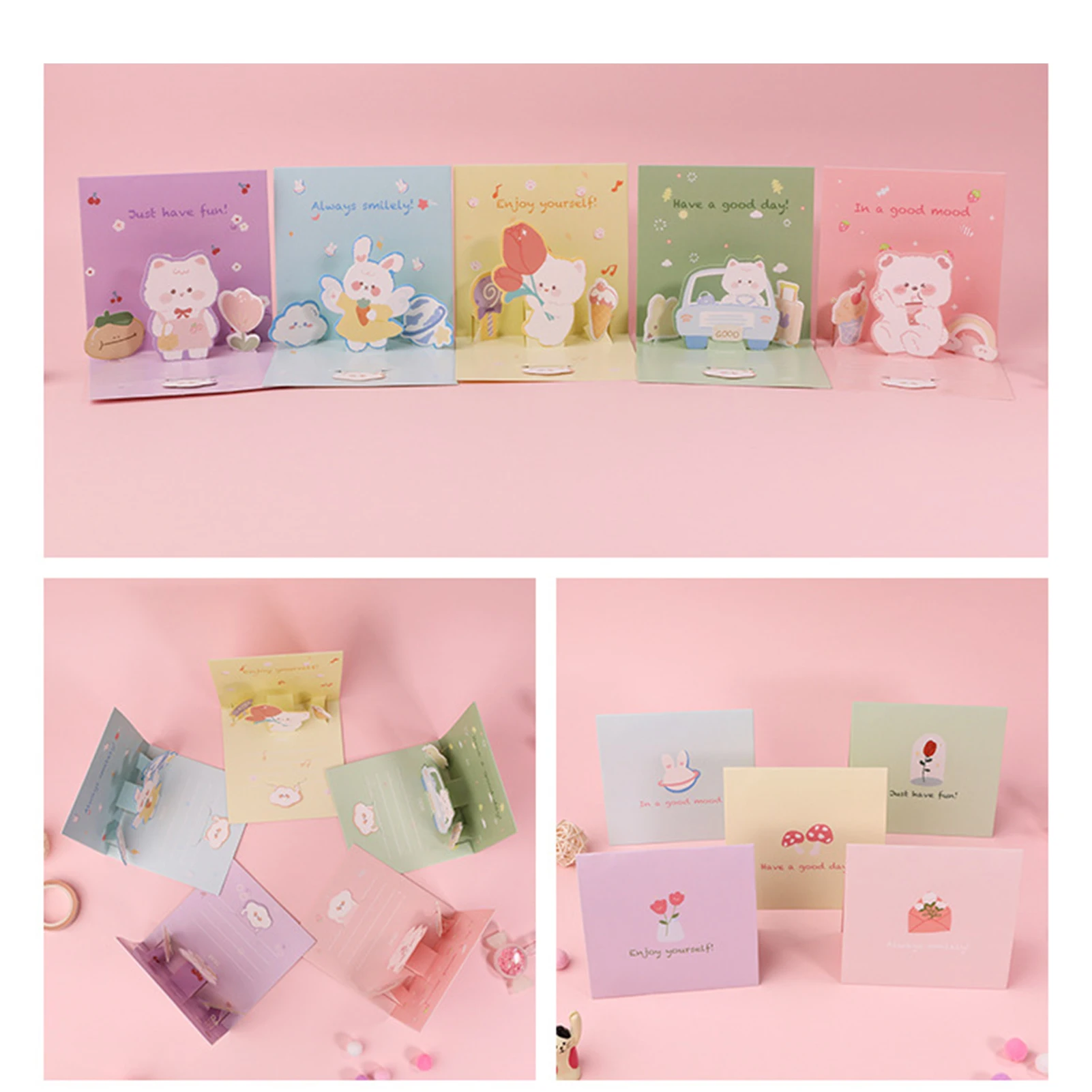 Cute 3D Card Best Wishes Popup Greeting Card for Anniversary Birthday Paper Message birthday cartoon Animal bear cake Paper art