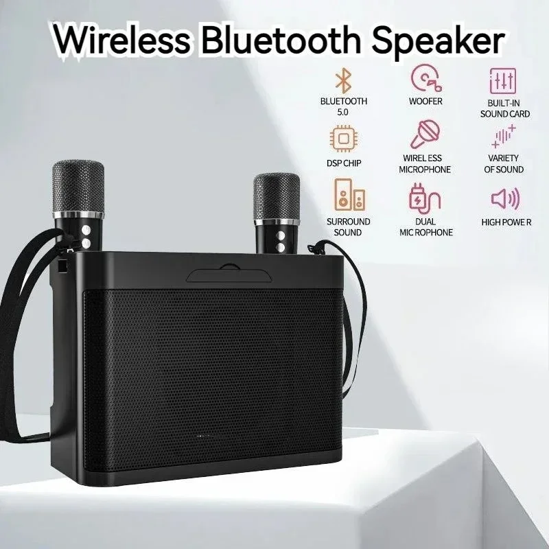 2026 Powerful Bluetooth Speaker Karaoke Machine with 2 Mics Portable HiFi Stereo Sound Subwoofer Boombox for Family Party Gifts