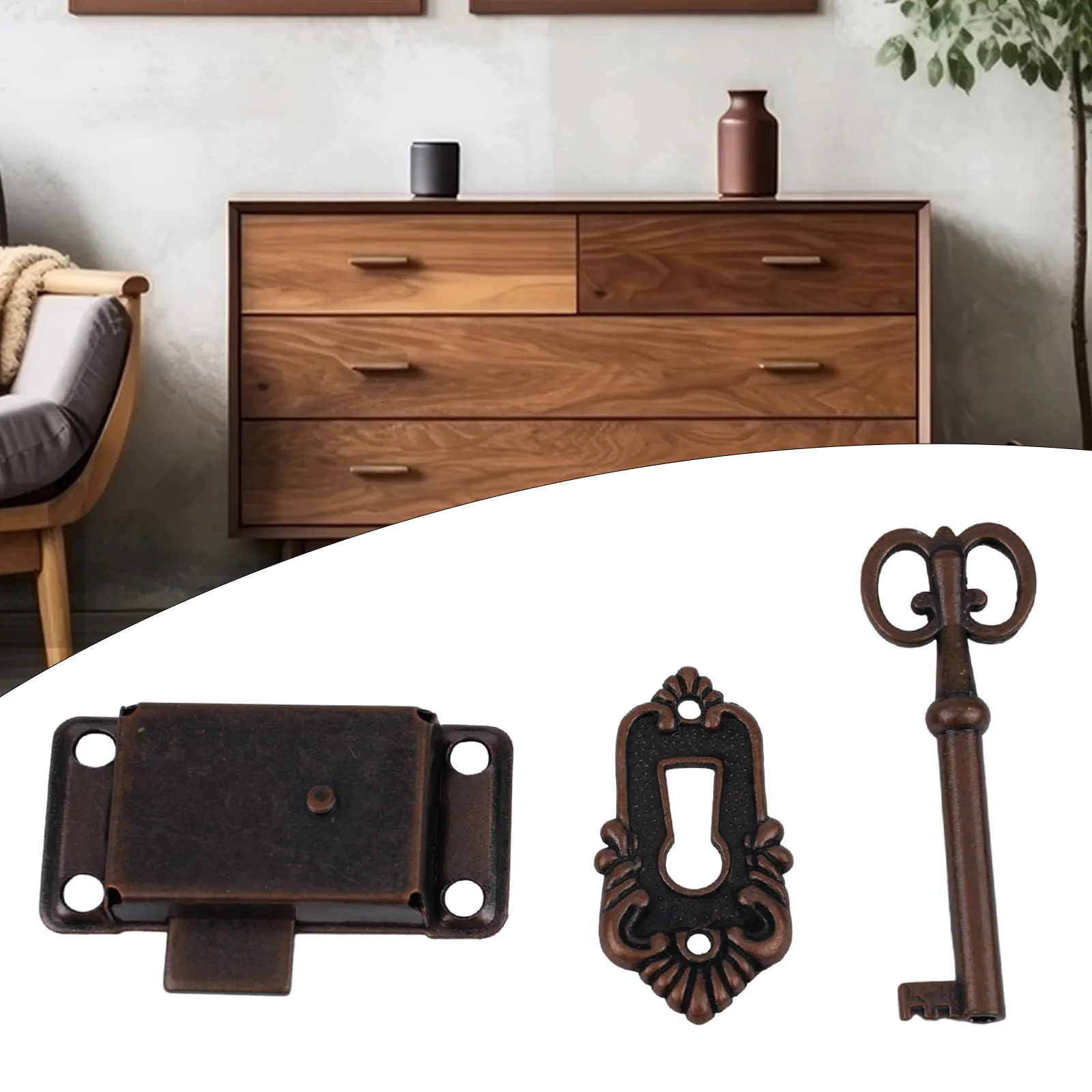 Antique Door Lock Wardrobe Cabinet Door Lock Set Key Drawer Jewelry Box Locks Furniture Hardware Household DIY Decoration
