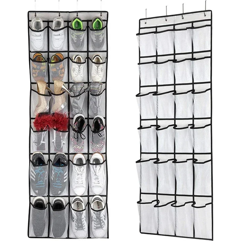 12/24 Grid Over The Door Shoe Rack with Large Mesh Pockets Hanging Shoe Organizer for Closet Hanging Shoe Rack Holder Hanger