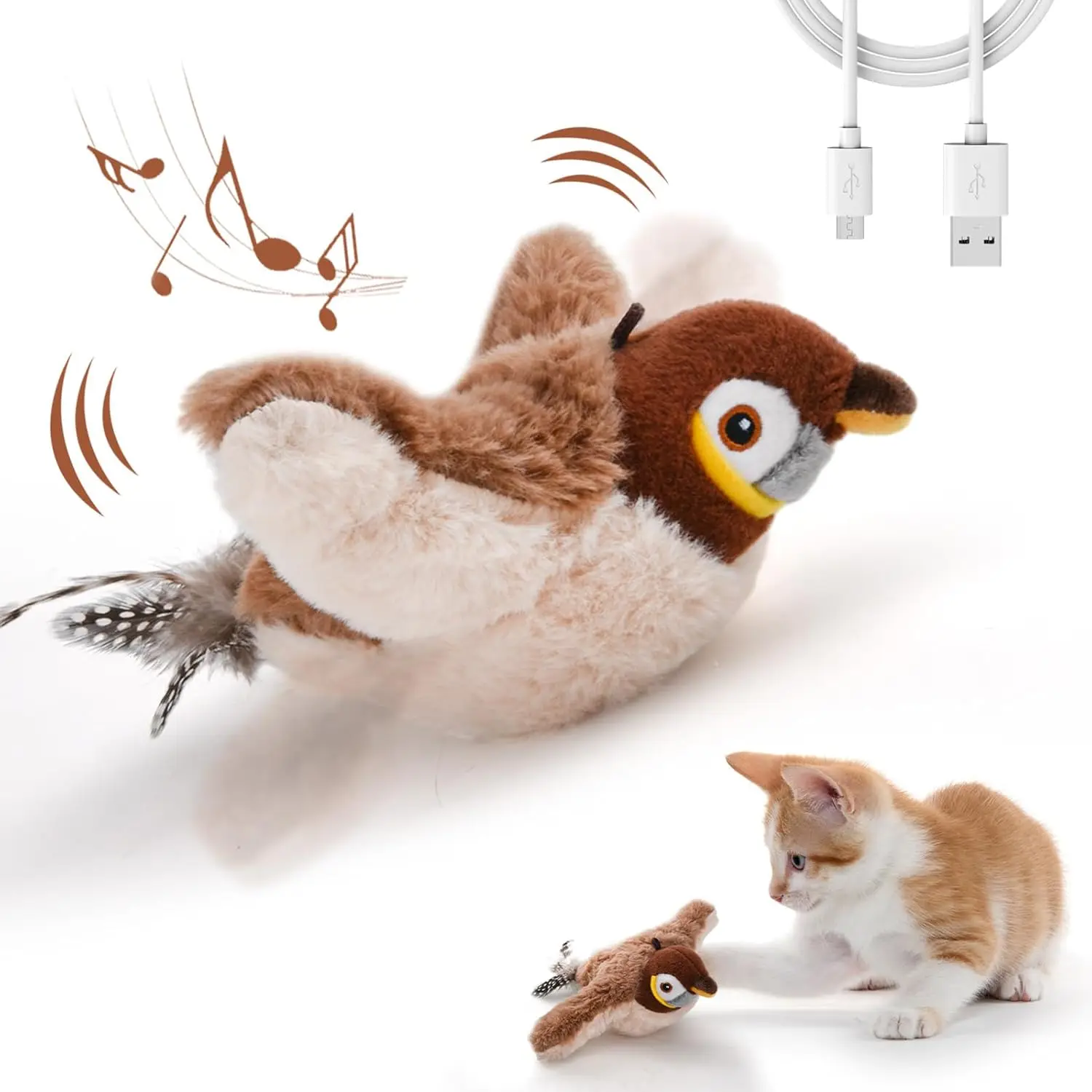Cat Toys Interactive Chirping Flapping Bird USB Rechargable Hunting Game