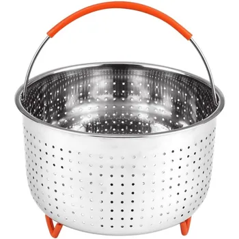 2-4L Stainless Steel Steamer Basket Instant Pot Accessories Instant Cooker with Silicone Covered Handle Draining Steam Basket