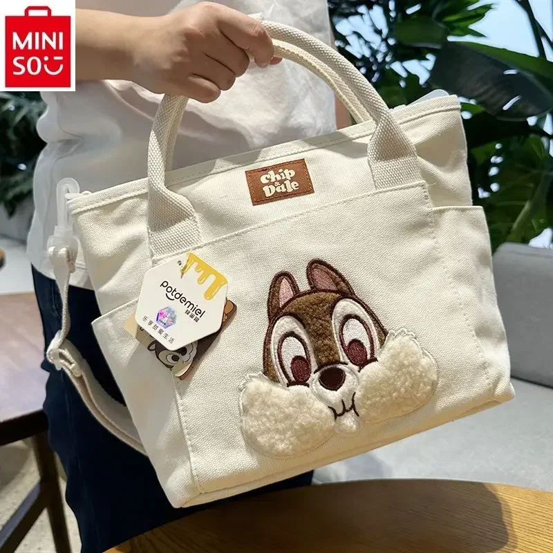 MINISO Disney Fashion Canvas Large Capacity Handbag Cute Cartoon Winnie Bear Multi functional Women's Crossbody Bag