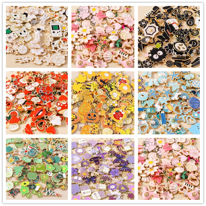 Mixed 10pcs Colorful Enamel Charms for DIY Jewelry Making Accessories Animals Flowers Pendants Handmade Necklace Earring Charms