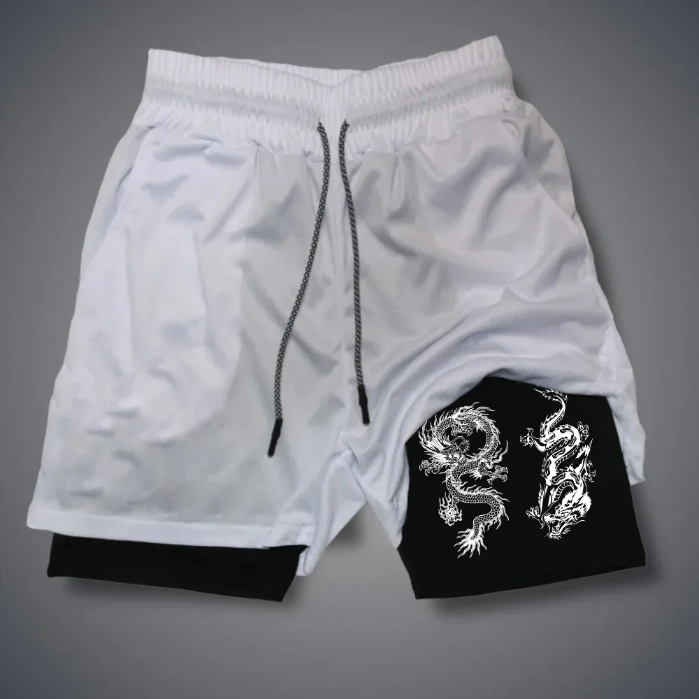 Summer Men's Shorts Letter Print Shorts Quick Dry 2 In 1 Short Pants White Black Double-deck Short Pant Dragon Streetwear