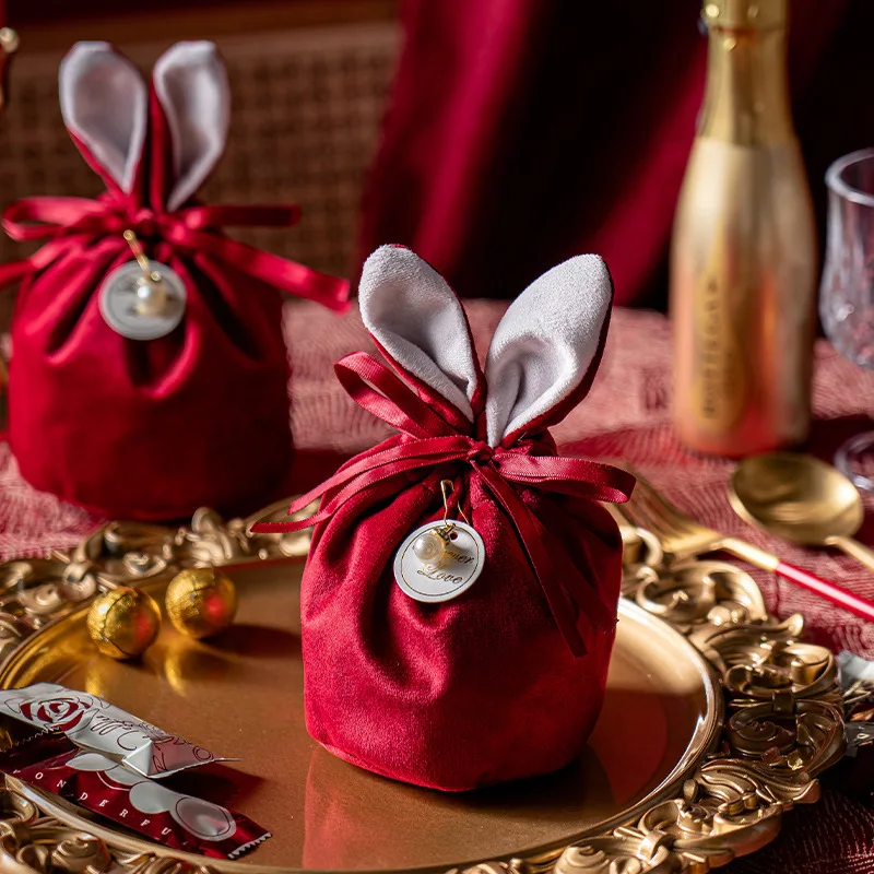 Christmas Velvet Packing Bags Xmas Red Chocolate Candy Cookie Packaging Wedding Birthday Party Supplies Handheld Gift Packaging