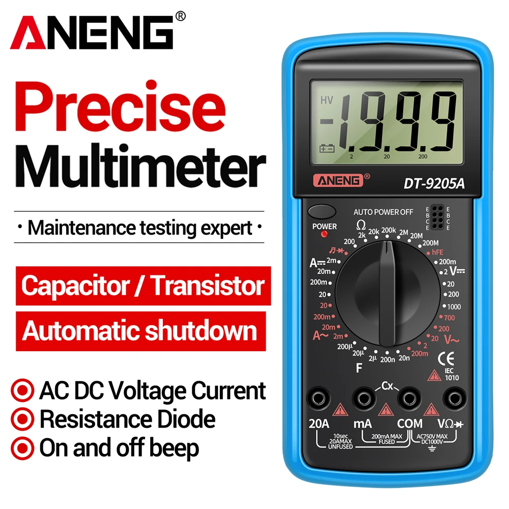 Multímetro Digital Profissional ANENG para Teste de Tensão AC/DC, Corrente, Capacitância, NCV, Resistência e Ohm - Ferramenta de Teste Elétrico