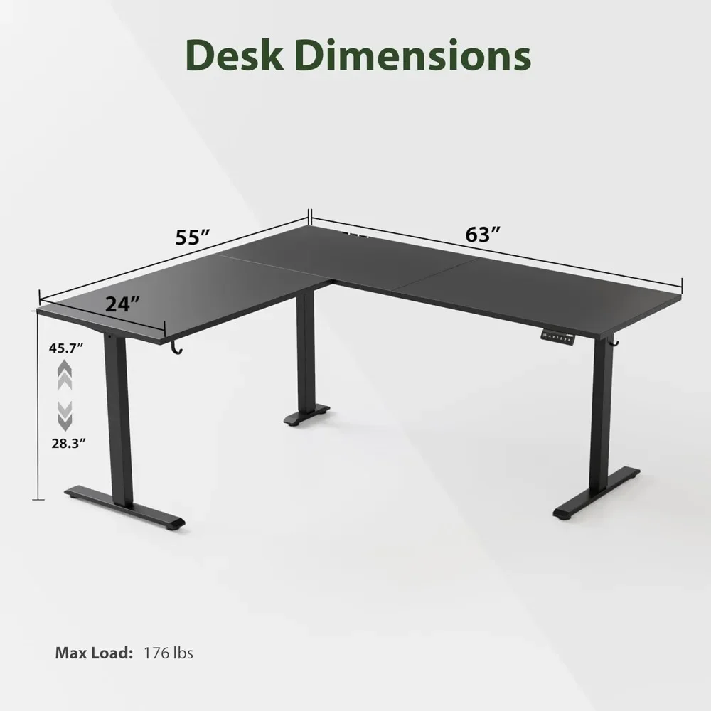 NEW-L Shaped Standing Desk Adjustable Height, Electric Corner Standing Desk, 63 x 55 inch Sit Stand Computer Table with Splice B