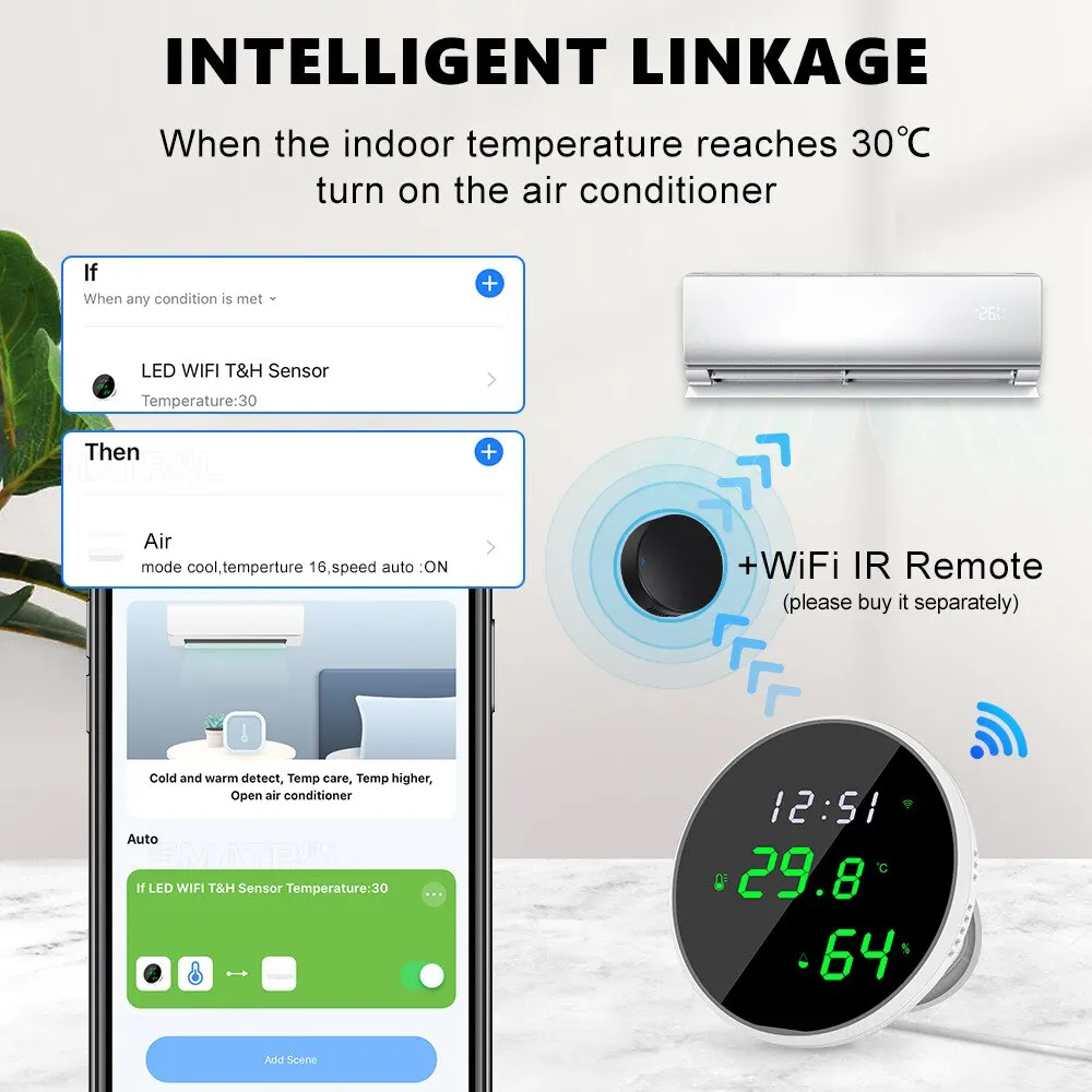 Tuya WiFi Temperature Humidity Sensor Temperature Humidity Meter Smart Indoor Hygrometer Thermometer With LED Display Backlight Support Google Home Alexa