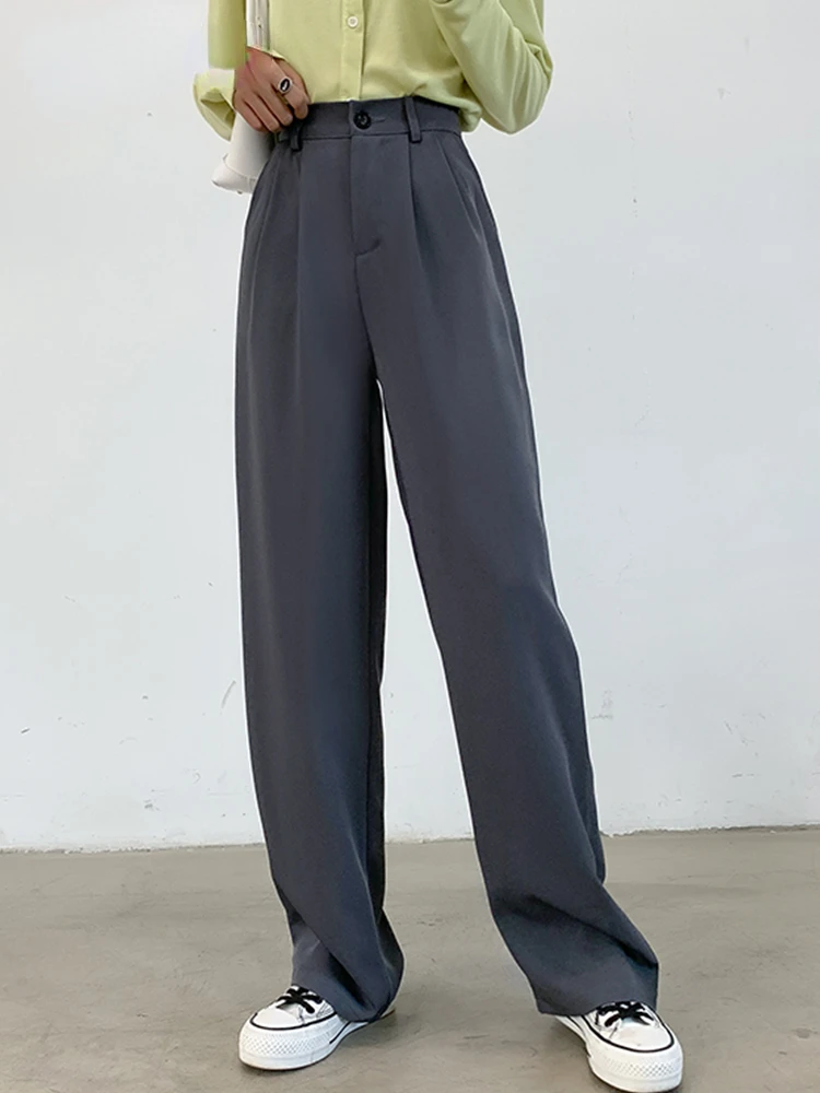 Spring Casual Suit Pants Women Elegant Office Ladies Work Wide Leg Straight Bottoms Sweatpants Women Baggy Korean 2023 Black