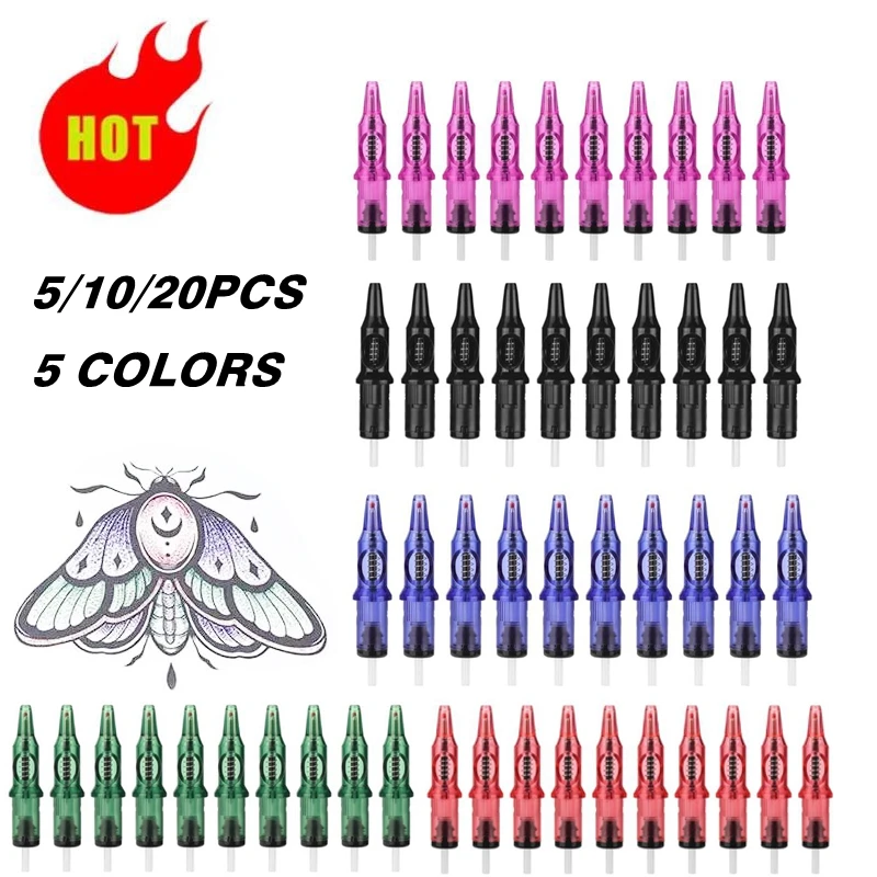 5/10/20PCS Ballpoint Tattoo Cartridge Needles for Player&Beginner&Designer Drawing Practice Tattoo Refill Multicolor Stippling