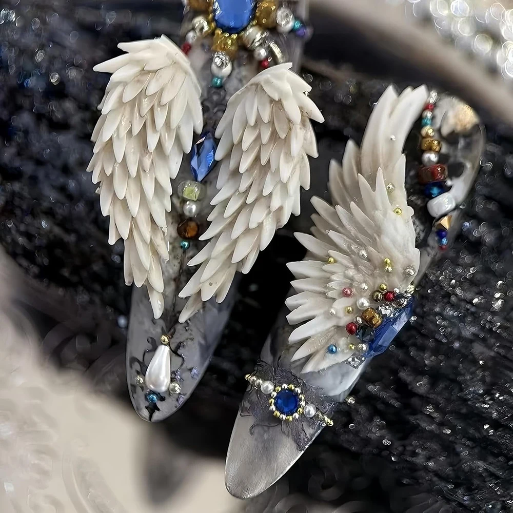 3D 천사 날개 네일 아트 실리콘 몰드 8가지 디자인 깃털 날개 네일 참 몰드 용품 UV 젤 아크릴 레진 재사용 가능 DIY 도구