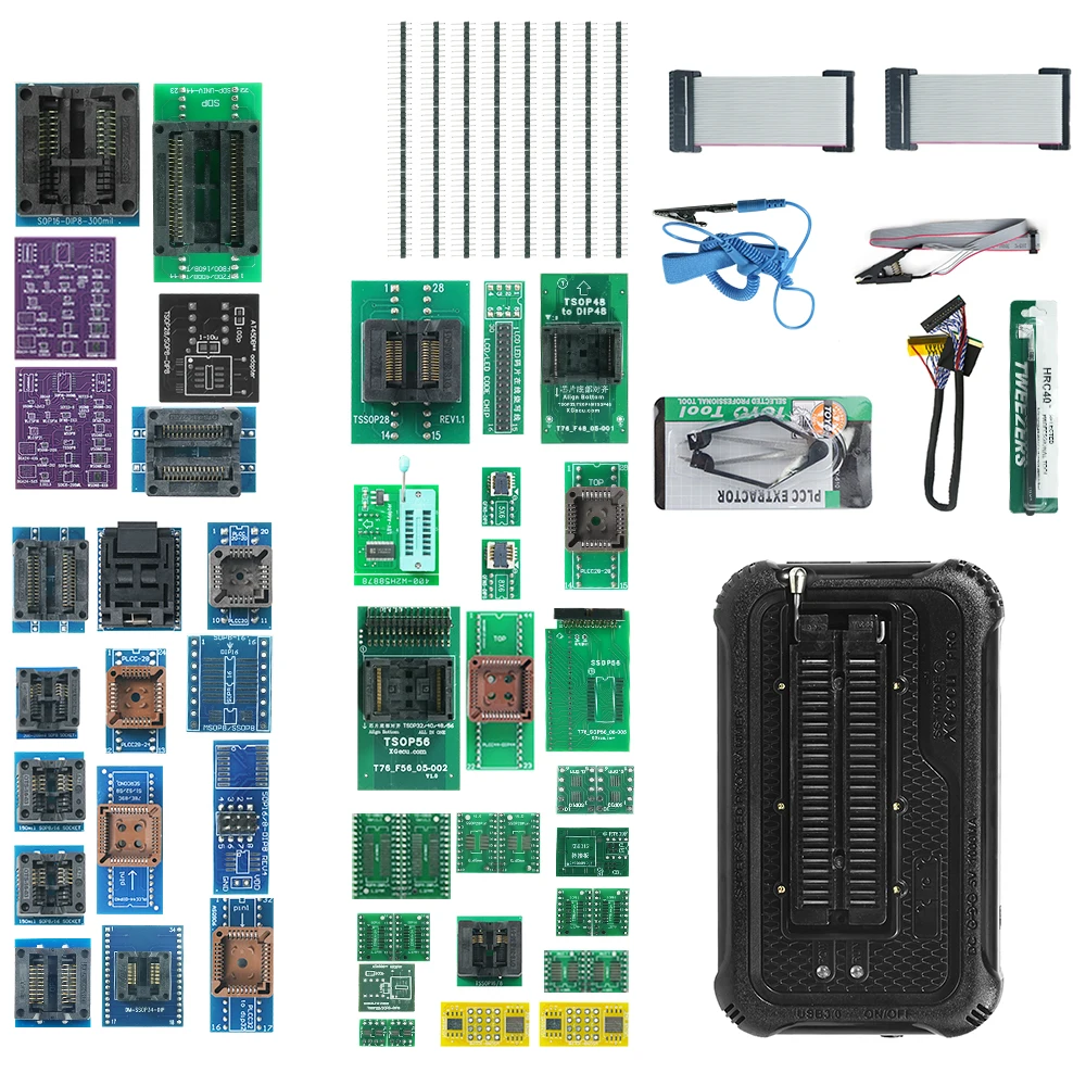 XGecu T76 USB3.0 범용 프로그래머(54개 어댑터 포함)는 EEPROM, NOR, NAND, EMMC, MCU, GAL을 지원하며, Minpro 프로그래머의 대체품입니다.