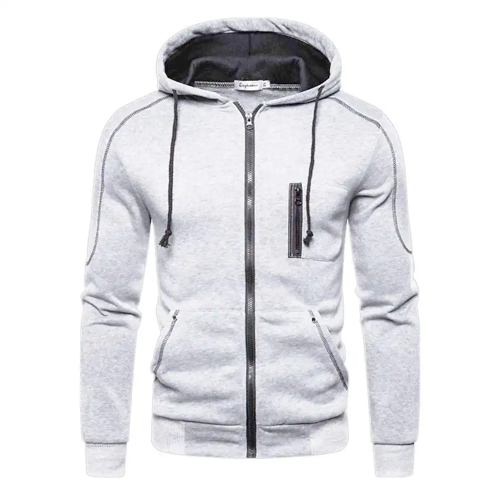 Blanco - Sudadera Deportiva Lisa con Capucha y Bolsillos