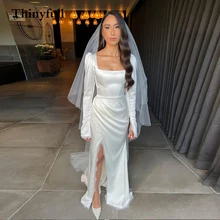 

Modern Long Strapless Side Slit Beach A Line Wedding Dresses Full Sleeves Elegant Bridal Gowns Bride Dress Vestidos de festa
