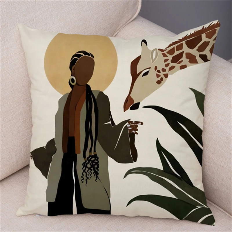 45*45CM African Girl Vacation Style Print Pillowcase Geometric Charm Feminine Cushion Cover For Sofa Car Home Pillowcase 2022 