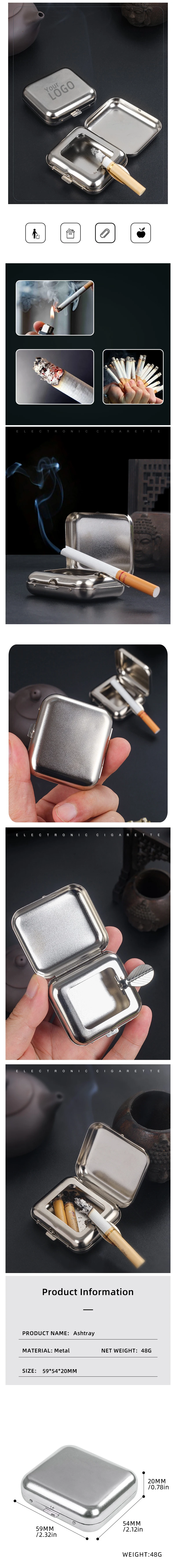 Description Picture 3 of itemOutdoor Small Stainless Steel Pocket Mini Ashtray Customized LOGO Personalized Gift Cigarette Lighter Accessories Smoker Gifts