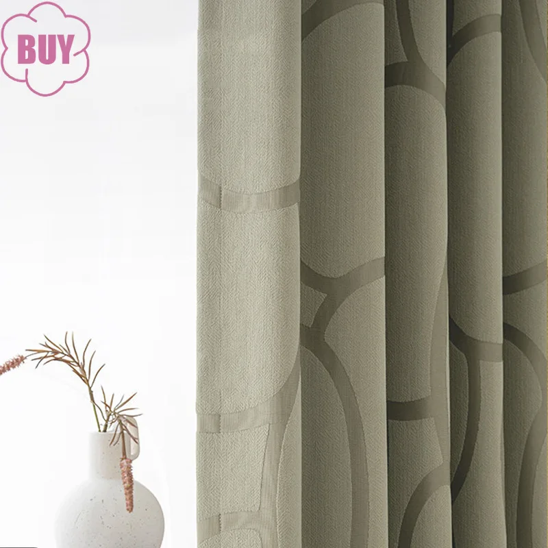 

Grey Chenille Jacquard Thickened Blackout Curtains for Bedroom Living Room Customized Finished French Window Balcony