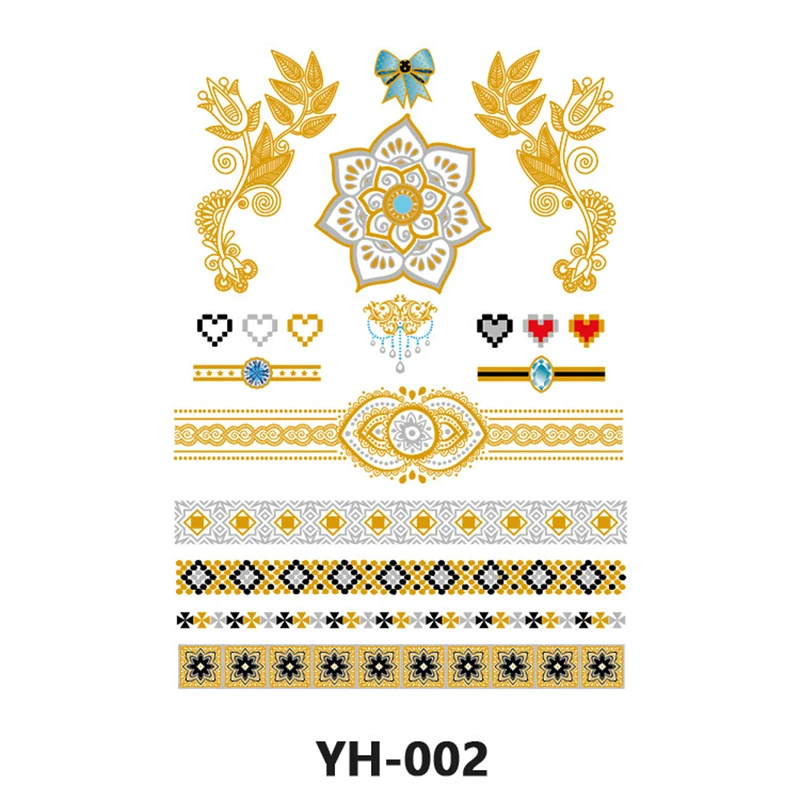 Yiesoum Temporäre Tattoos – 12 Blätter, Metallic Gold, Wasserfest, Für Frauen & Teens