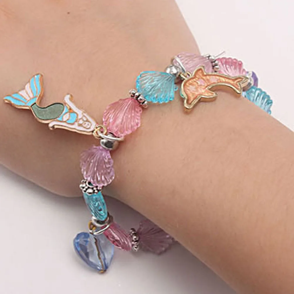 Bracelet Enfant Fille Perles Multicolores Avec Charm Sirène - Bijou Tendance Pour Anniversaire, Cadeau - 3