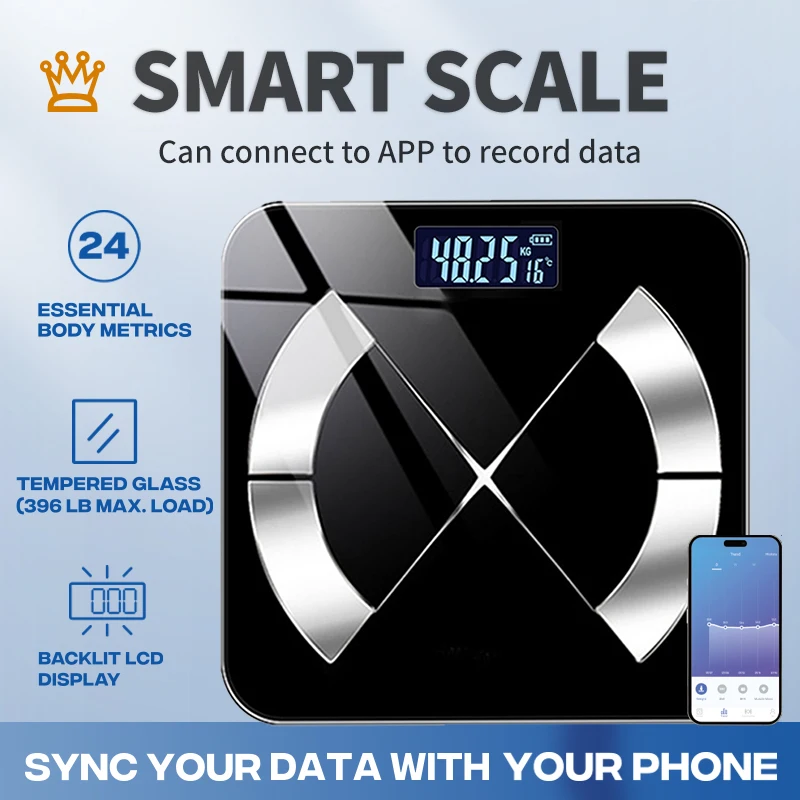 Bilancia digitale Bluetooth Smart da 180 kg/400 libbre con BMI, monitoraggio dati tramite app, display LCD e funzione wireless per il bagno._voghion.com