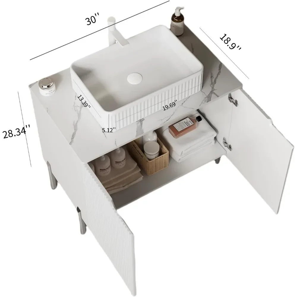 Bathroom Vanity with Counter Top Sink Combo, Modern Bathroom Vanity Cabinet Set with 2 Soft Close Doors