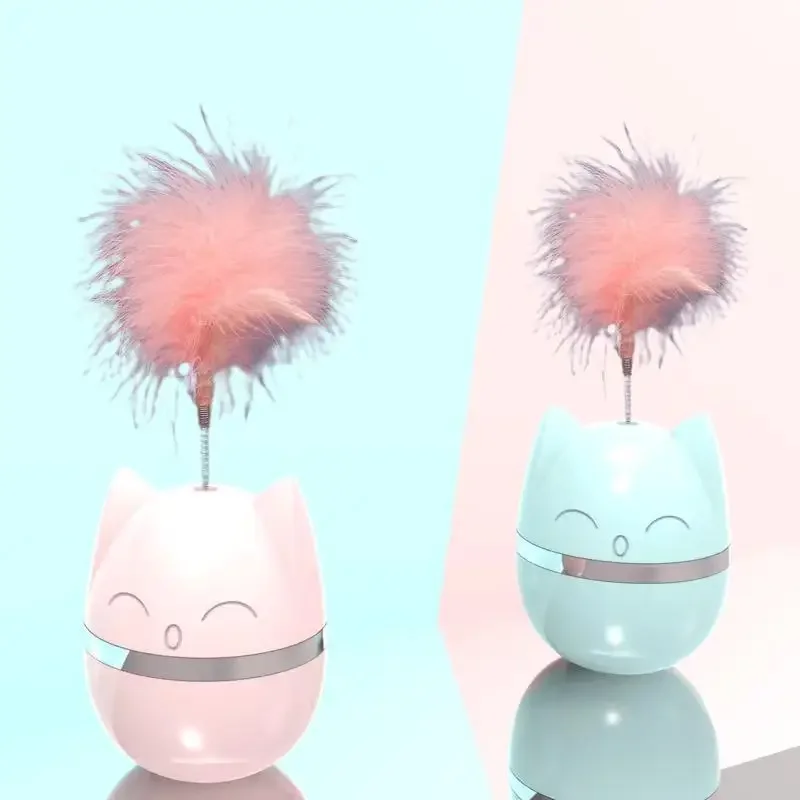 Cat head tumbler cat toy feather funny toy interactive self-hey pet Sway left and right Indoor Kitten